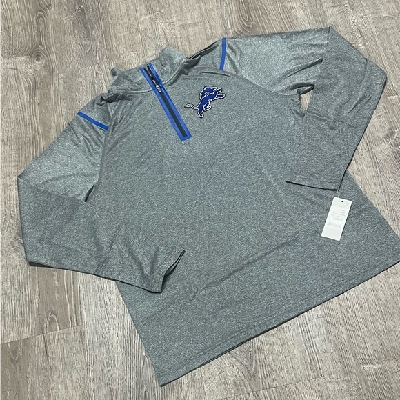 Detroit Lions Gray Quarter-Zip Pullover with Blue Logo - Picture 1 of 3